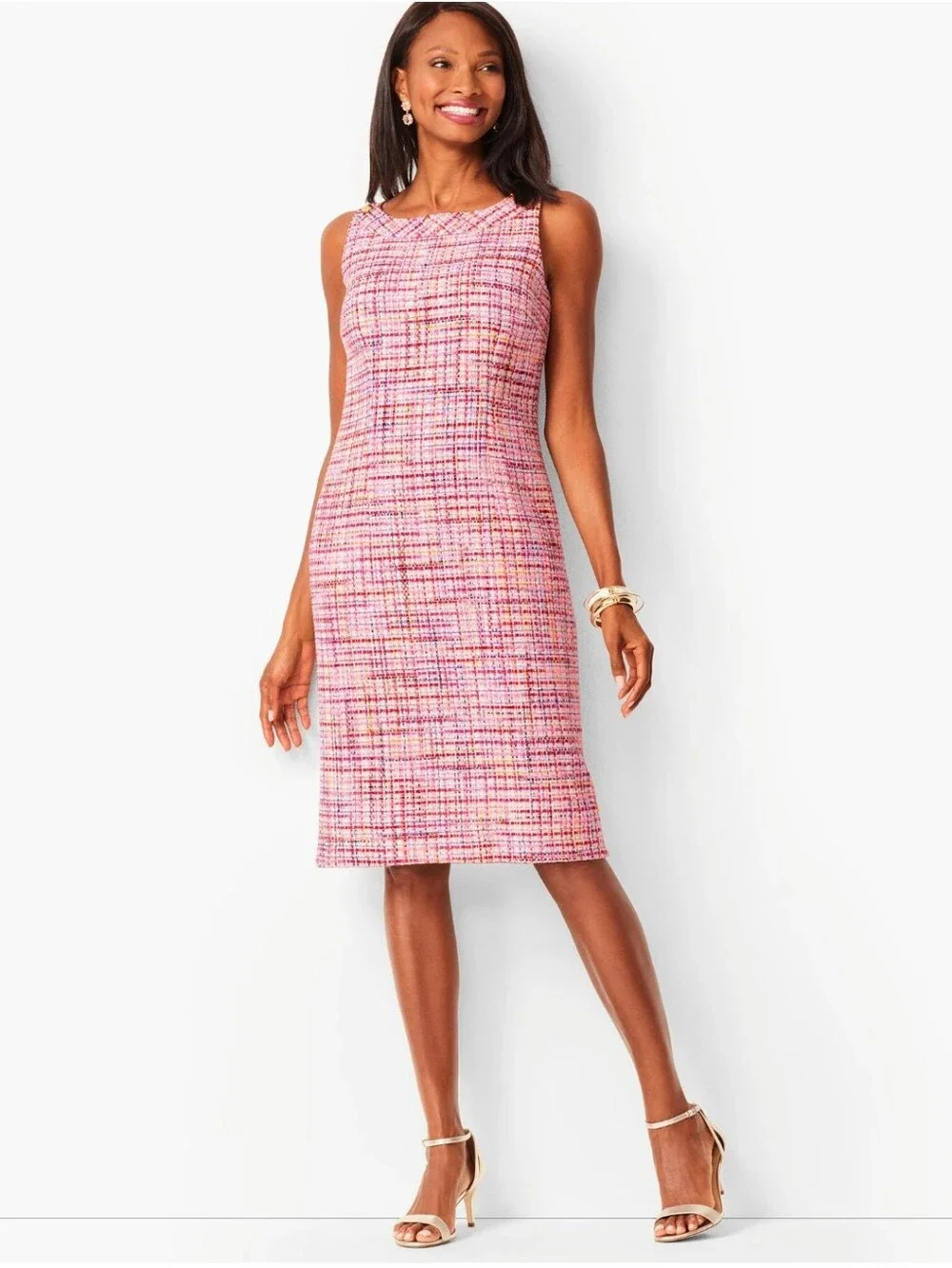 RSVP By Talbots Tweed Ribbon Sheath Midi Dress, Lined, Sleeveless, 8